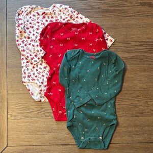 Carter's Floral and Bow Bodysuit Set - Red, Green, and White